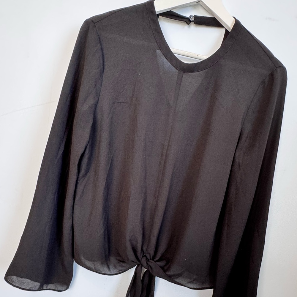 Madewell Black Sheer Tie-Front Blouse Size Small